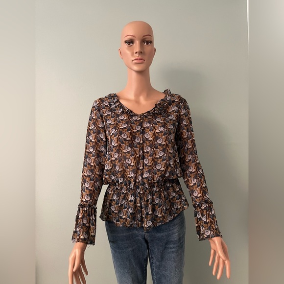MICHAEL Michael Kors Tops - Women's Michael Kors Floral Silk Shirt with small ruffles and Gold Button, Small